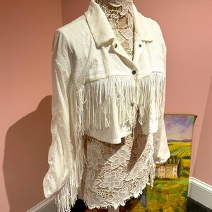 12th Tribe Cream Fringe Cropped Jacket